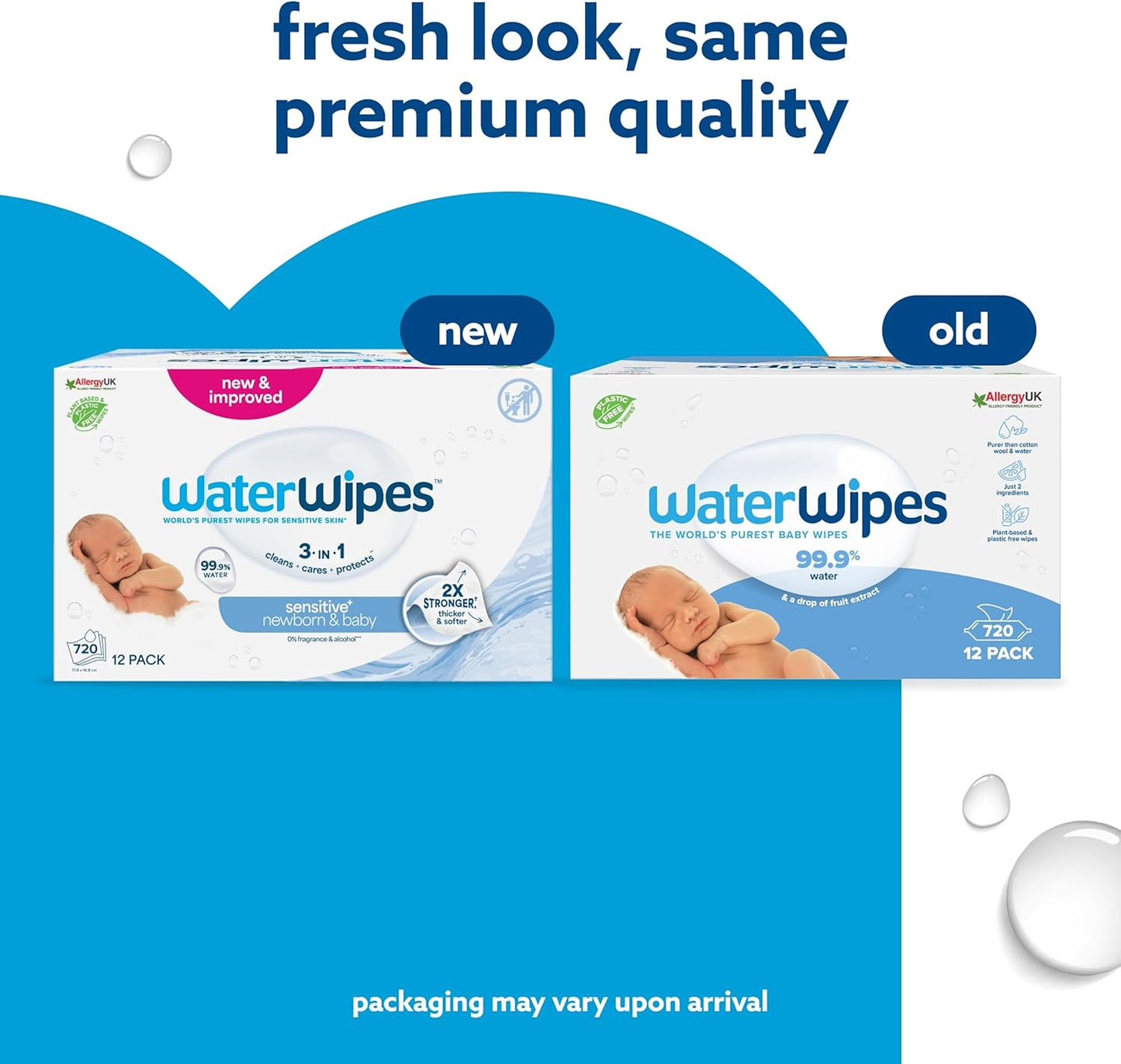 WaterWipes Sensitive+ Newborn & Baby Wipes, 720 Count (12 Packs)
