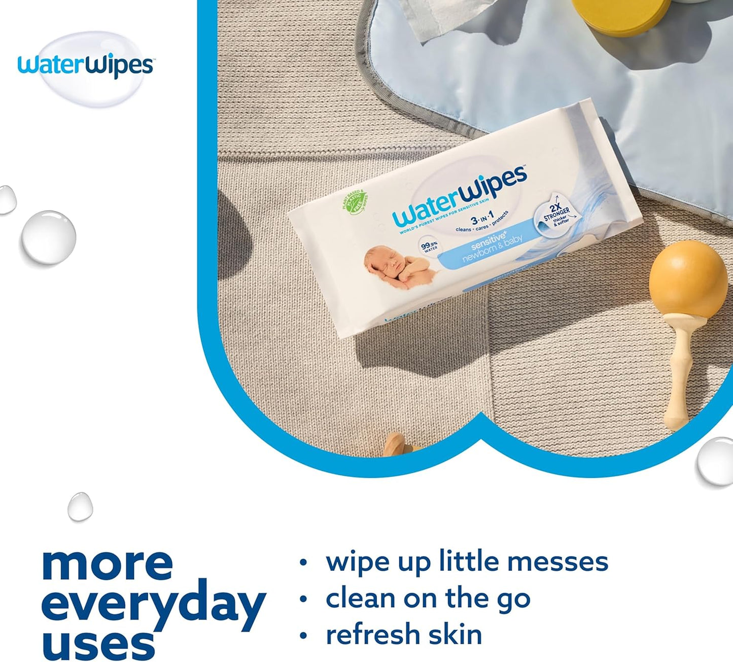 WaterWipes Sensitive+ Newborn & Baby Wipes, 720 Count (12 Packs)
