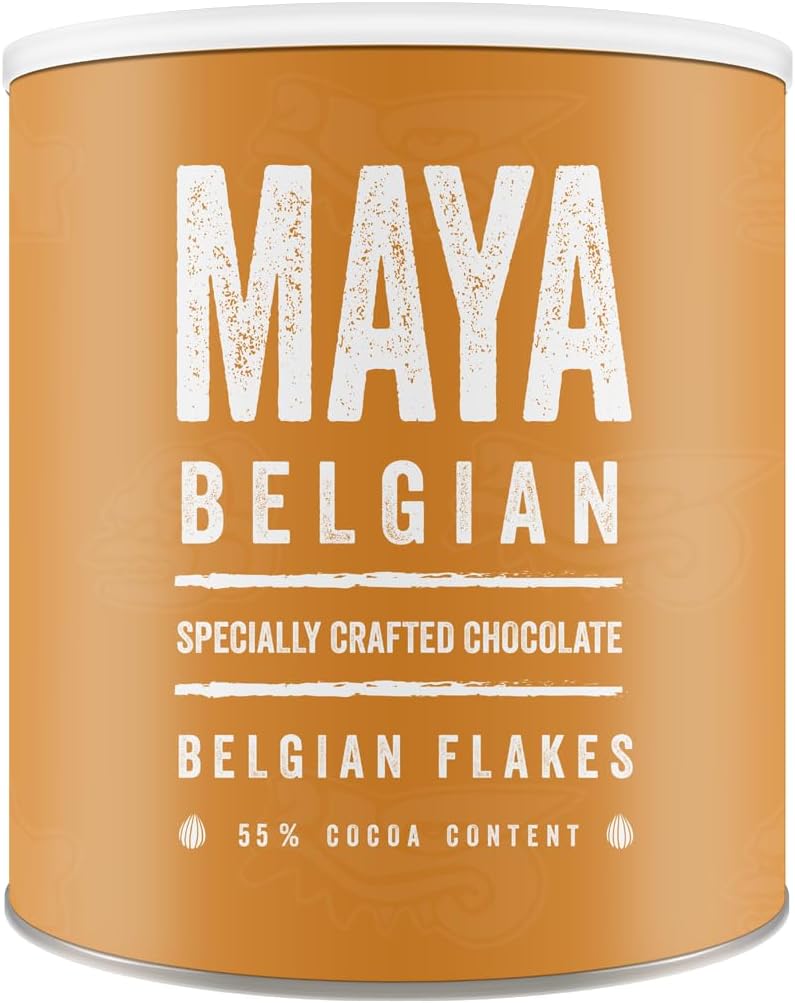 Maya Drinks Belgian Flakes Drinking Hot Chocolate Cocoa for Home, Cafe, Business Shop (Vegan, Gluten Free, No GMO's) (1KG Resealable Tub)
