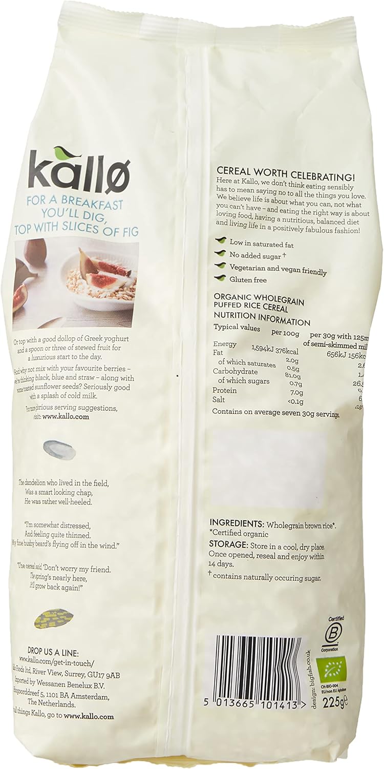 Kallo Organic Puffed Rice Cereal, 225g
