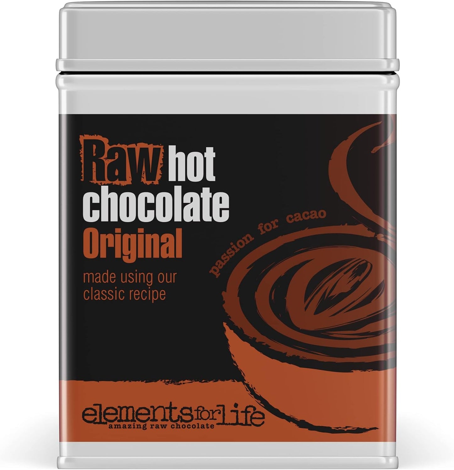 Premium Vegan Raw Hot Chocolate Cocoa Powder | Original Chocolate flavour | Criollo, Raw Cacao & Coconut Blossom Sugar | Dairy Free, Soya free and Gluten Free | 1 x 175g Tin Can