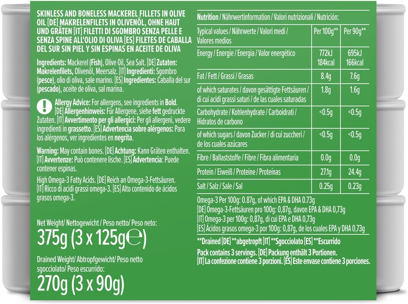 Amazon Mackerel Fillets in Olive Oil, 3x125g
