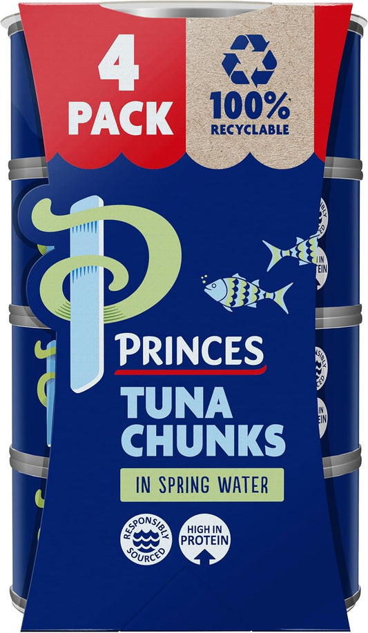 Princes Tuna Chunks in Spring Water, 145 g (Pack of 4)