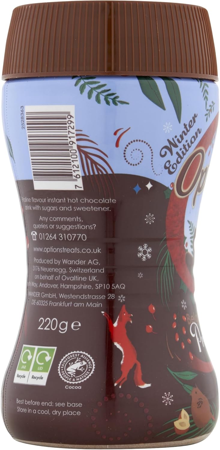 Options Hot Chocolate Winter Edition - Belgian Chocolate & Praline Flavour Hot Chocolate - Limited Edition Christmas Flavour - Perfect Low Calorie Festive Treat - 220g Jar