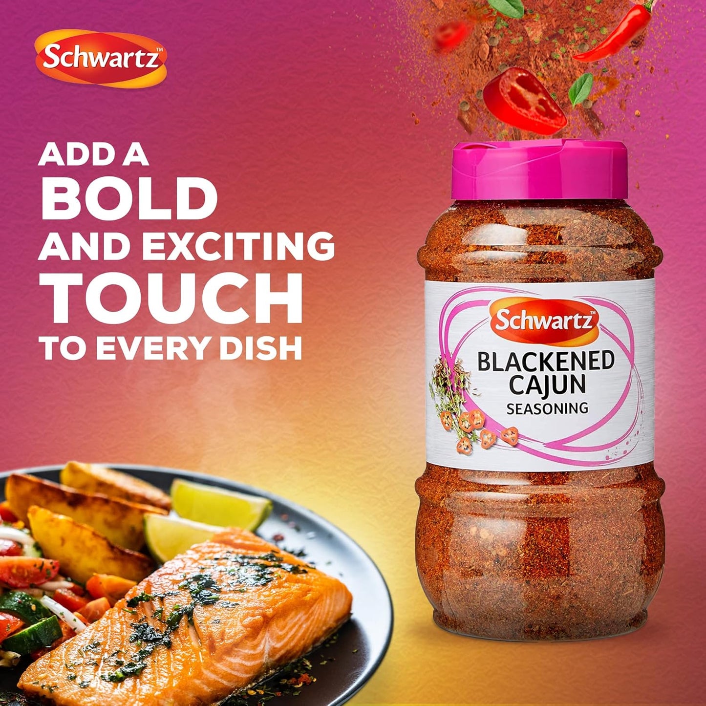 Schwartz Blackened Cajun Seasoning, Expertly Blended with Chilli Powder, Herbs and Spices, Smoky and Peppery Flavour, Versatile Ingredient, 550g
